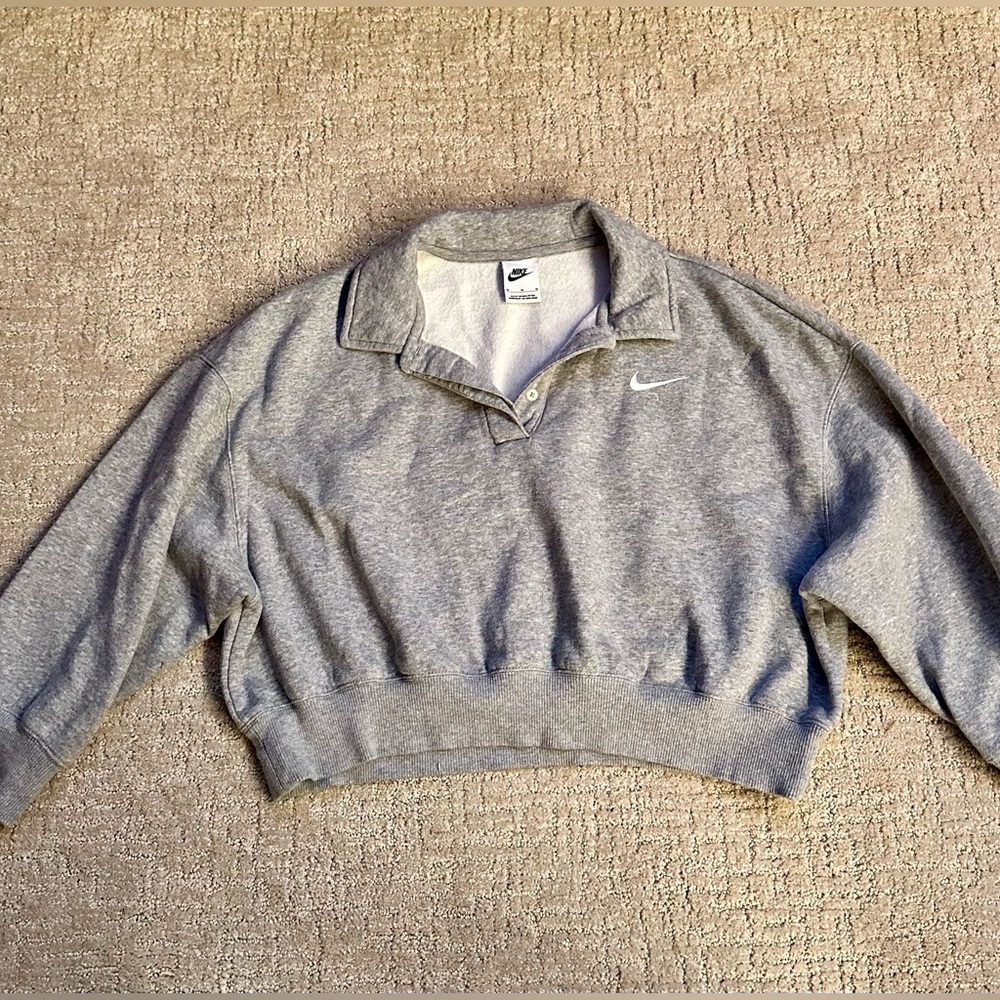 Nike grey collared crop sweatshirt - M